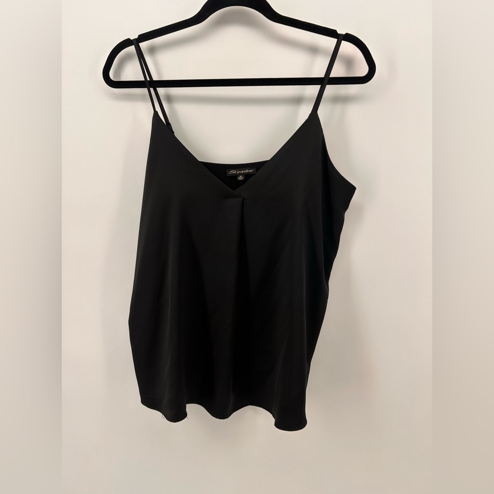 Shinestar Black Satin Cami M Flowy Spaghetti Straps V Neck Lined